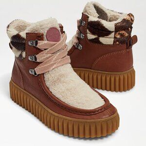 Sam Edelman Reve Fay Platform Boot Brown Patchwork 7.5M NIB